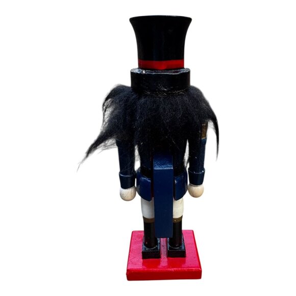 Vintage Wooden Nutcracker Soldier w/Black Top Hat, Crazy Hair & Bold Red Base 8" - Picture 3 of 9